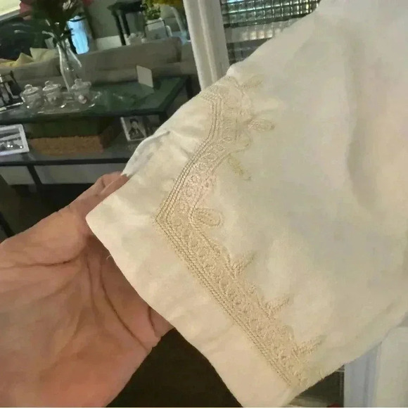 Charter Club Luxury linen ivory embroidered V-Neck 3/4 sleeve size medium - Picture 3 of 11